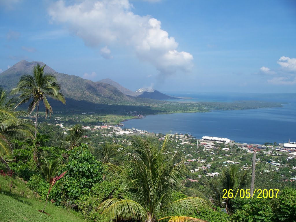 Will it ever be again; RABAUL, The Jewel of the PACIFIC, Always will be under Threat of the VOLCANO'S of Rabaul, up to 8 Volcano's around Beautiful RABAUL, This View is taken from the Lookout area at Rabaul Volcanologist Observatory site on Tunnel Hill, overlooking SIMPSON Harbour, in ENBProv, PNGin ENBProv, PNG by Peter John Tate,