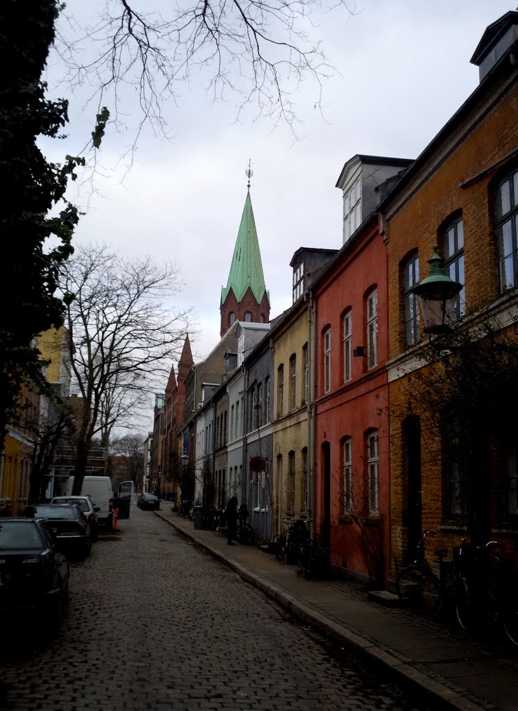 Beautiful houses in a little street in Copenhagen. by Bev Lloyd-Roberts