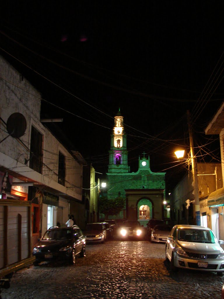 Ajijic, Lake Chapala, Jalisco, Mx., have no idea why the church shows up green ?, lighting maybe ? by Peter H Orlick