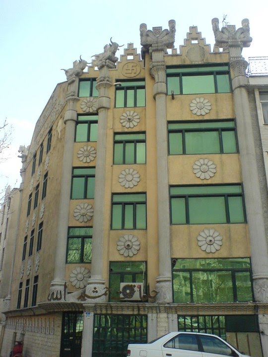 Swastika on the facade of a building in Tehran by vahidvmotlagh