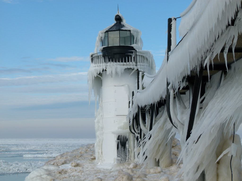 St Joseph Light House Covered with Ice by Roger Pedat