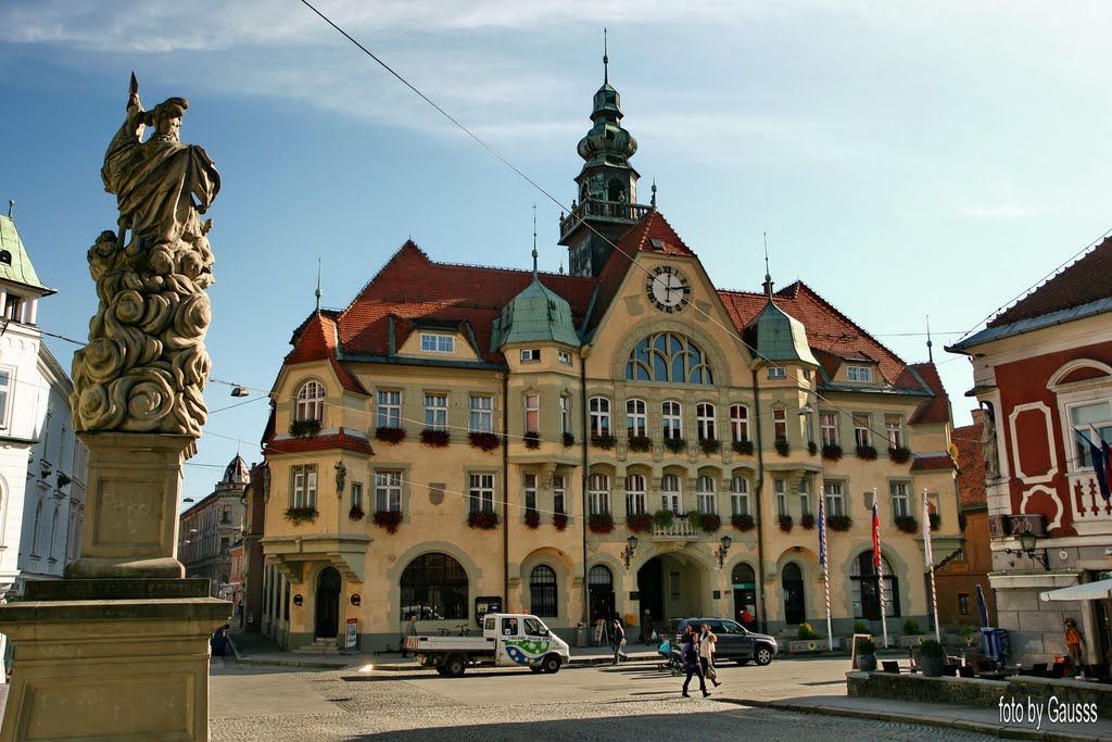 Ptuj, Szlovénia (Slovenia) - Nem meglepő módon a Városház téren (Mestni trg) áll Ptuj város neogótikus városháza a Mestna hiša. 1907-ben a osztrák Max Ferstel építész tervei alapján épült. Itt találjuk még a a Szent Flórián emlékművet, mely 1745-ben készült. A tűzoltók védőszentjének emlékművét 1856-ban átépítették. by Gausss