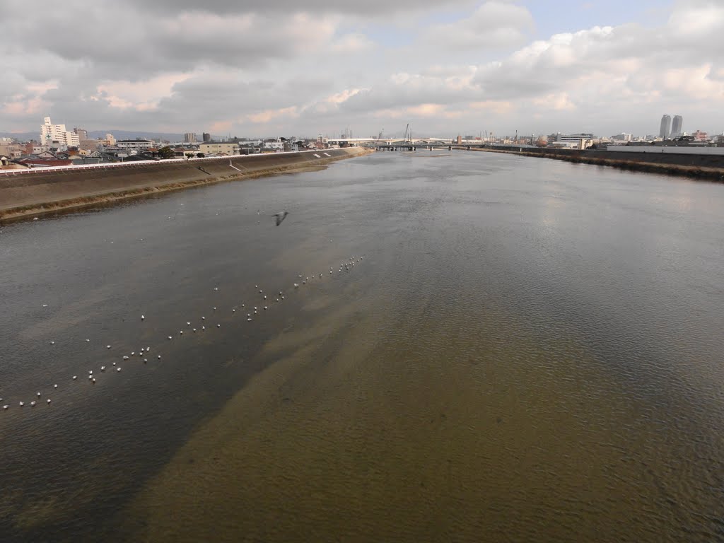 阪堺大橋 からの眺め (上流方向・東向き)。 by bbmaru