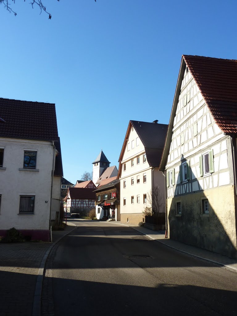 Iptingen, Blick aus der Nußdorfer Straße auf die Kirche by Panzerknacker