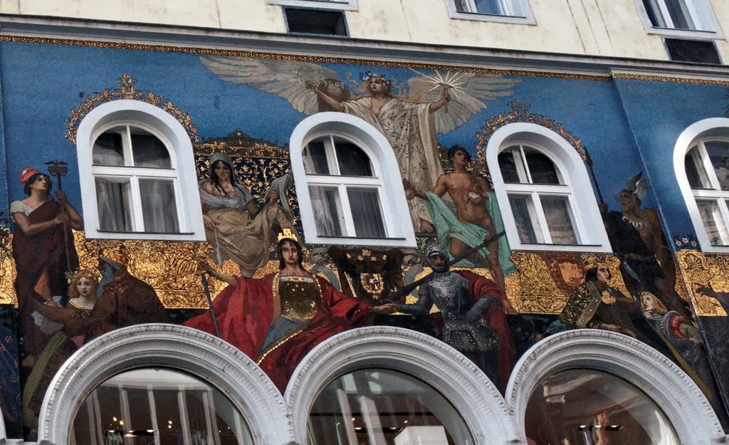 Wien - Kärntner Straße - View West on 'World Continents' Mosaic 1897 by Eduard Veith, Leftover of the legendary Hotel Meissl & Schadn - Secession by txllxt