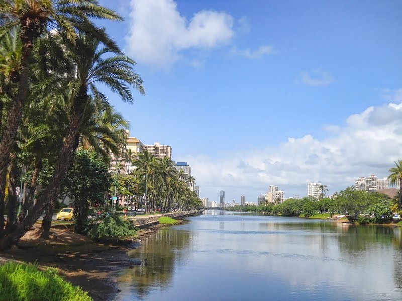 View from the start of the Ala Wai canal near Waikiki by howzitboy