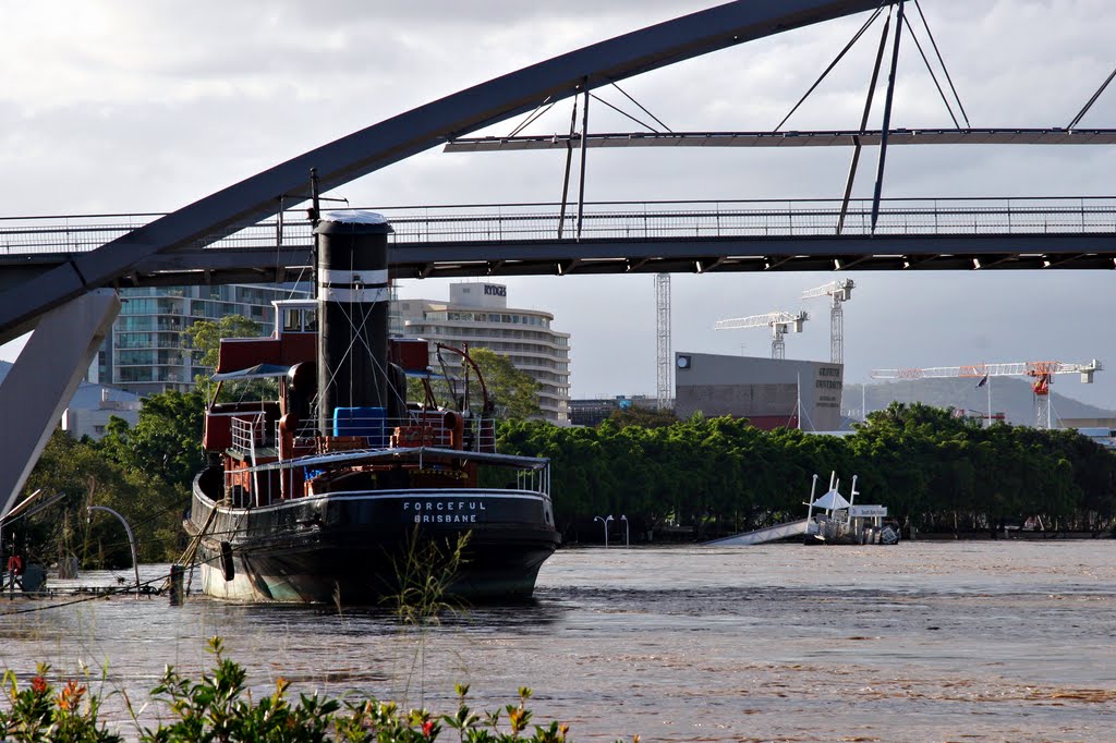 Force meets Force: Tug "Forceful" and the Brisbane River in Flood, 2011. by Peacebuilders International