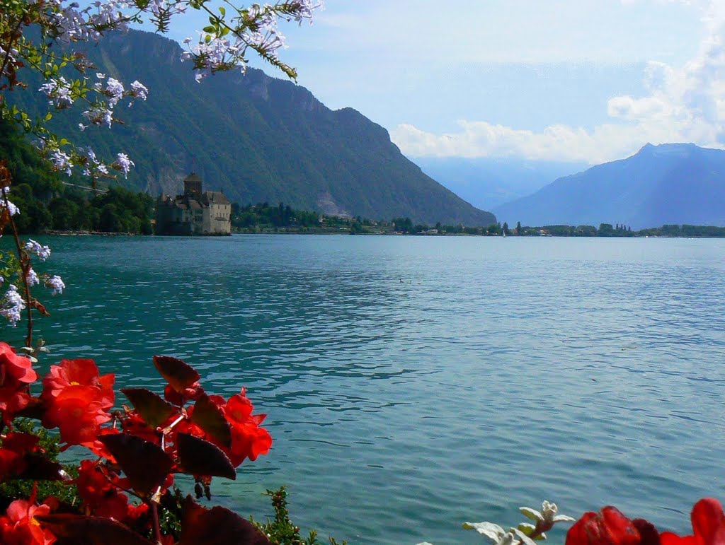 Montreux - Lake Geneva - the Castle of Chillon. In the background the massif of Mont Blanc by Zygmunt Borowski