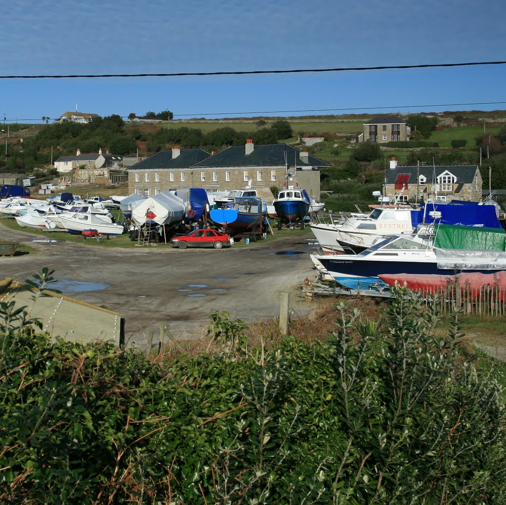 Busy boat yard Isles of Scilly by Gordon Whorwood