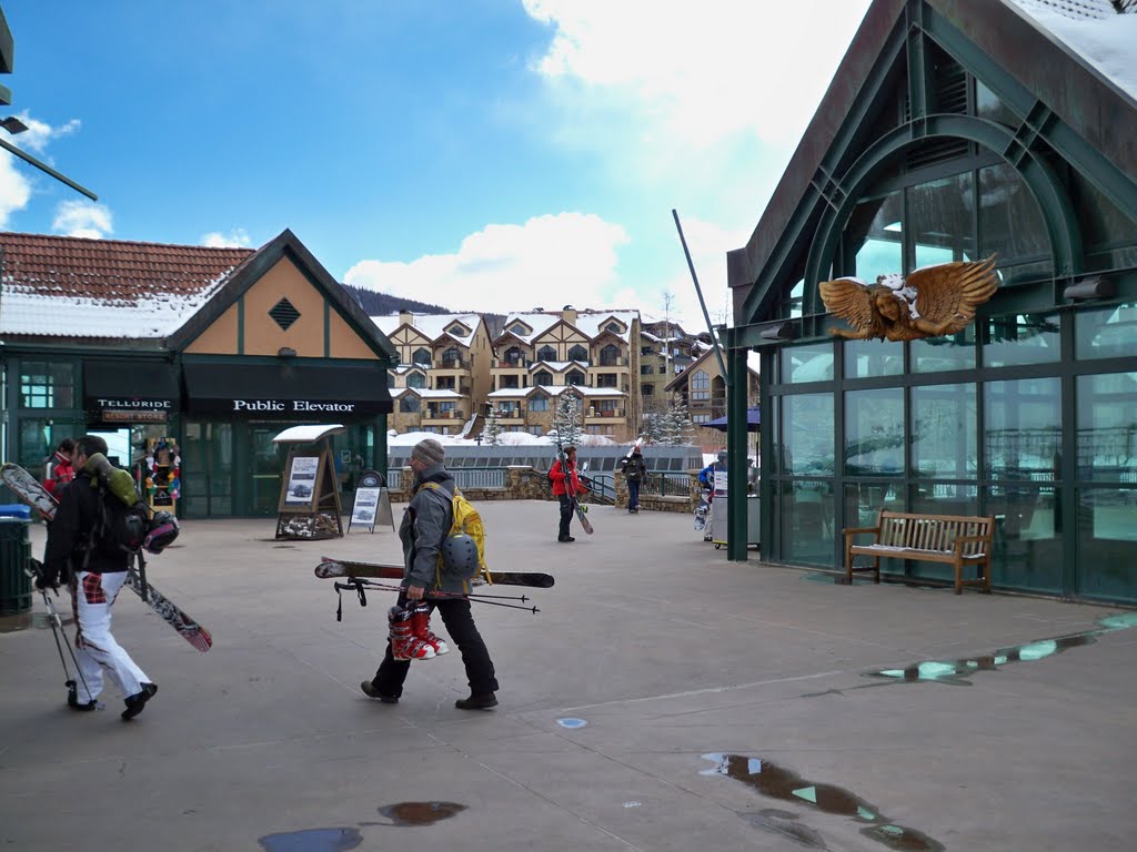 Base of gondola at mountain village by Rick Drew