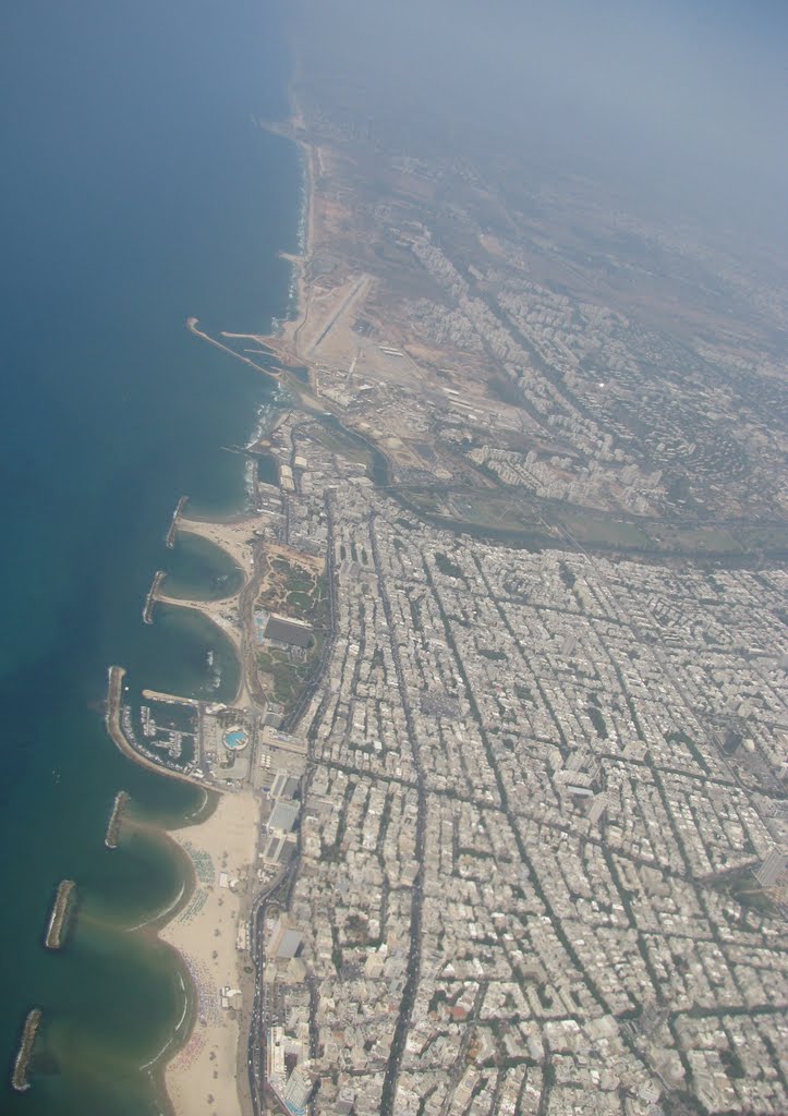 Tel Aviv beach aerial view by lauri karvonen