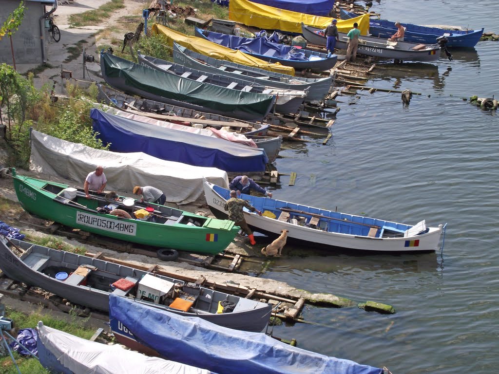 The fishermen back in harbour-Se intorc pescarii by Laurentiu Mitu