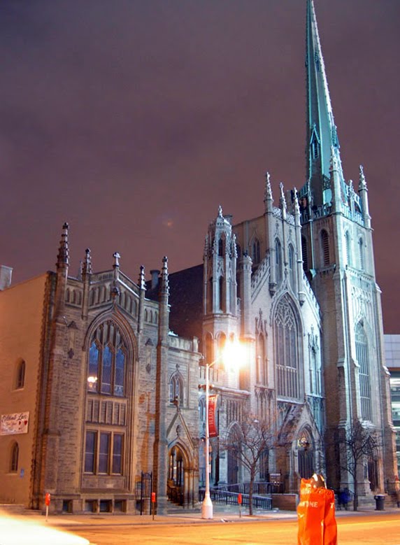 Fort Street Presbyterian shimmering on a cold night by nailhed.com