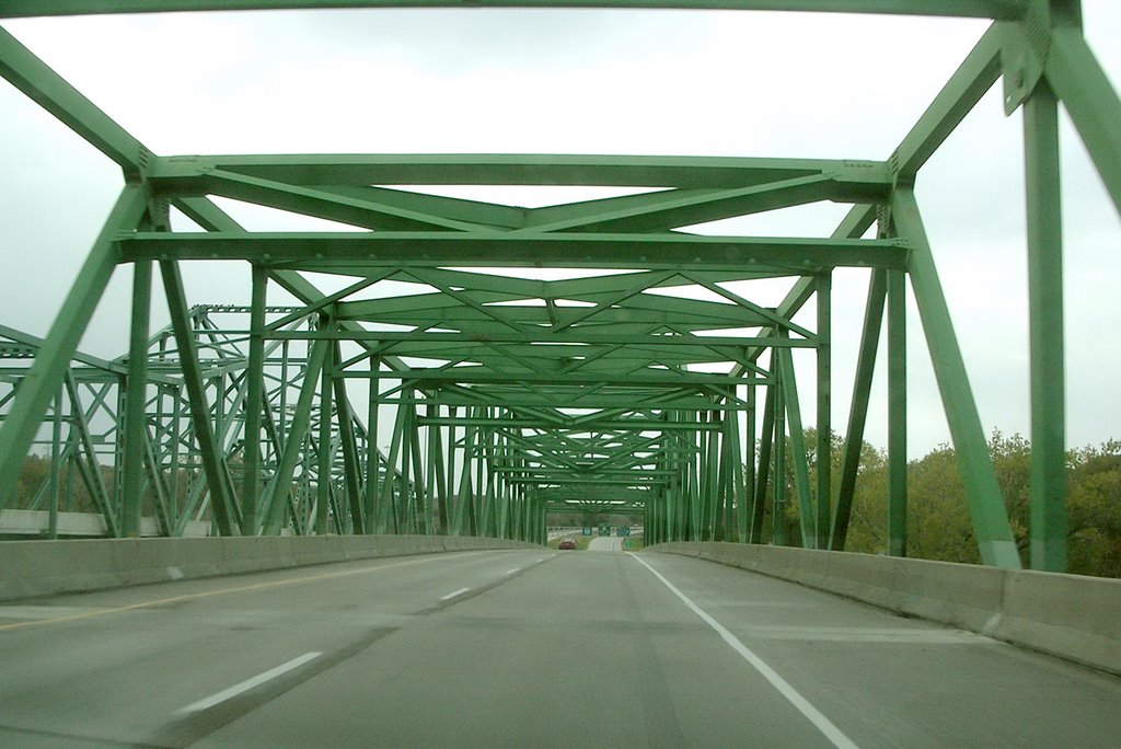 Travelling over the Missouri River into Nebraska from Iowa on the I-680/Mormon Bridge by jiminomaha1