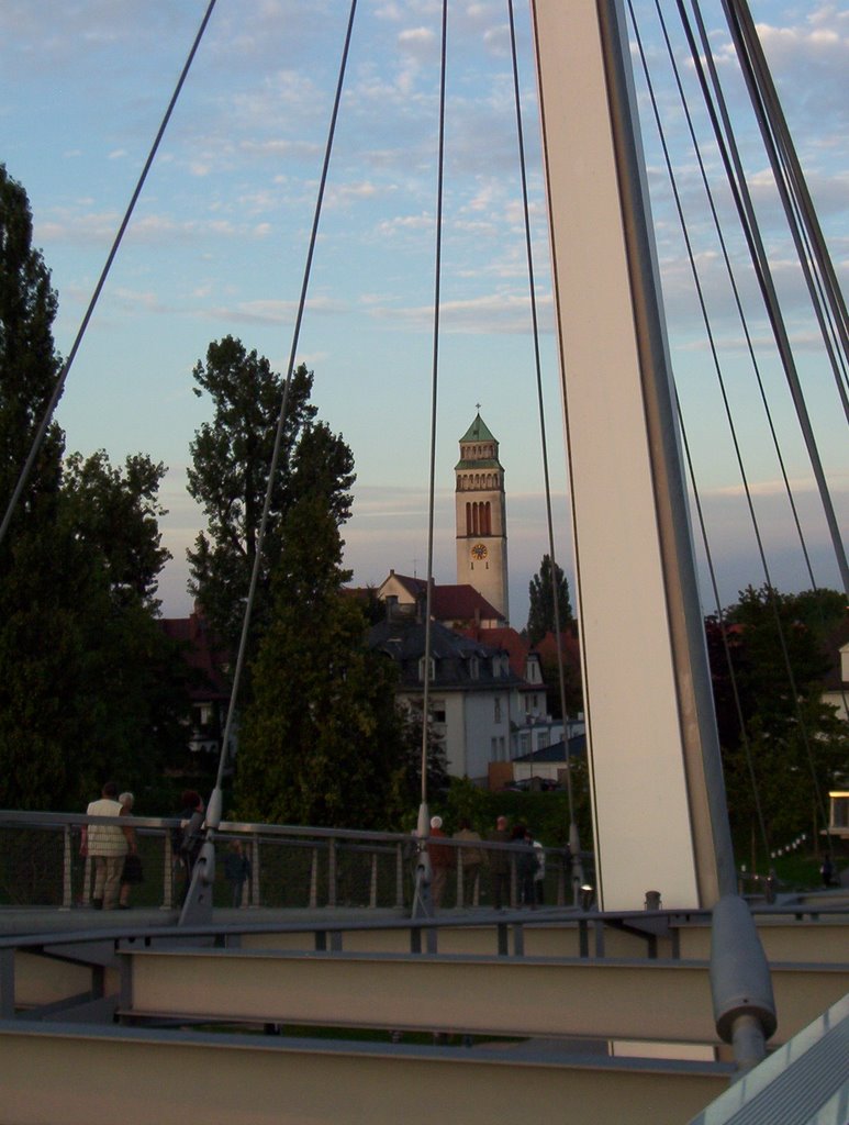 St.Joh. Nepomuk in Kehl von der Brücke Passerelle by A.Flad