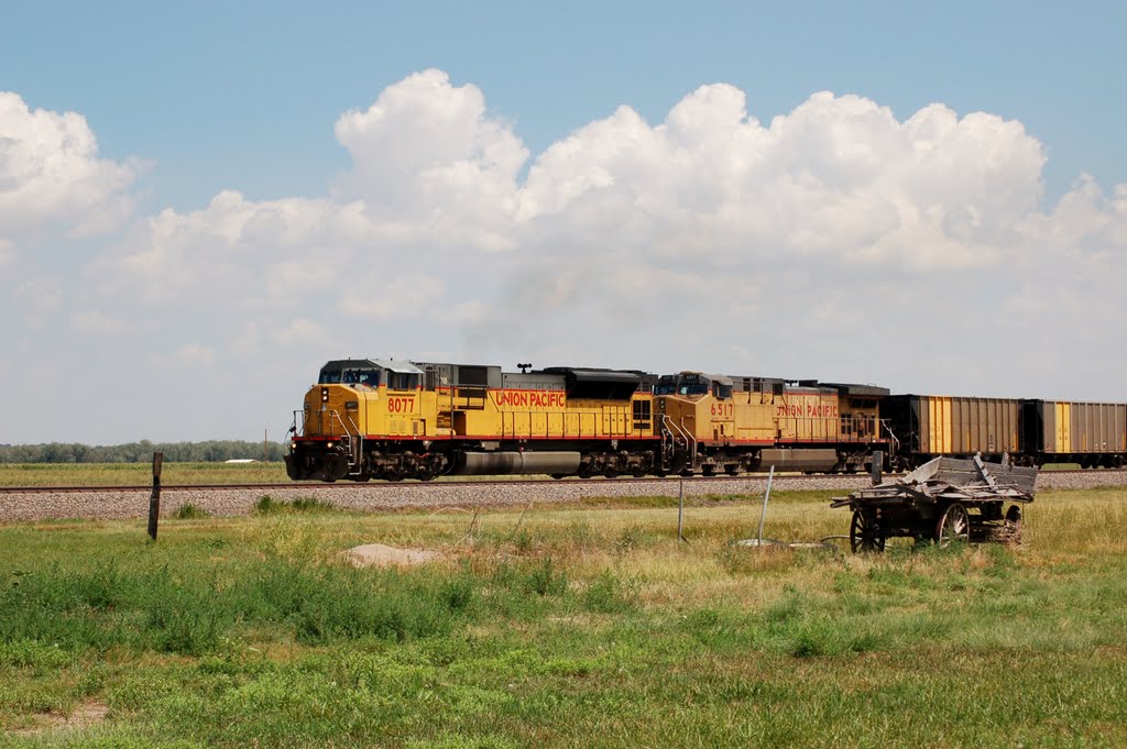 Westbound Union Pacific Railroad Train led by Locomotives No. 8077 and No. 6021 at East Bayard, NE by Scotch Canadian