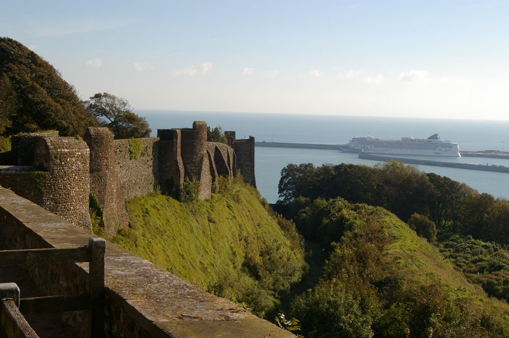 Norwegian Gem Cruise Ship, Admiralty Pier, from Dover Castle, Kent, UK by John Latter