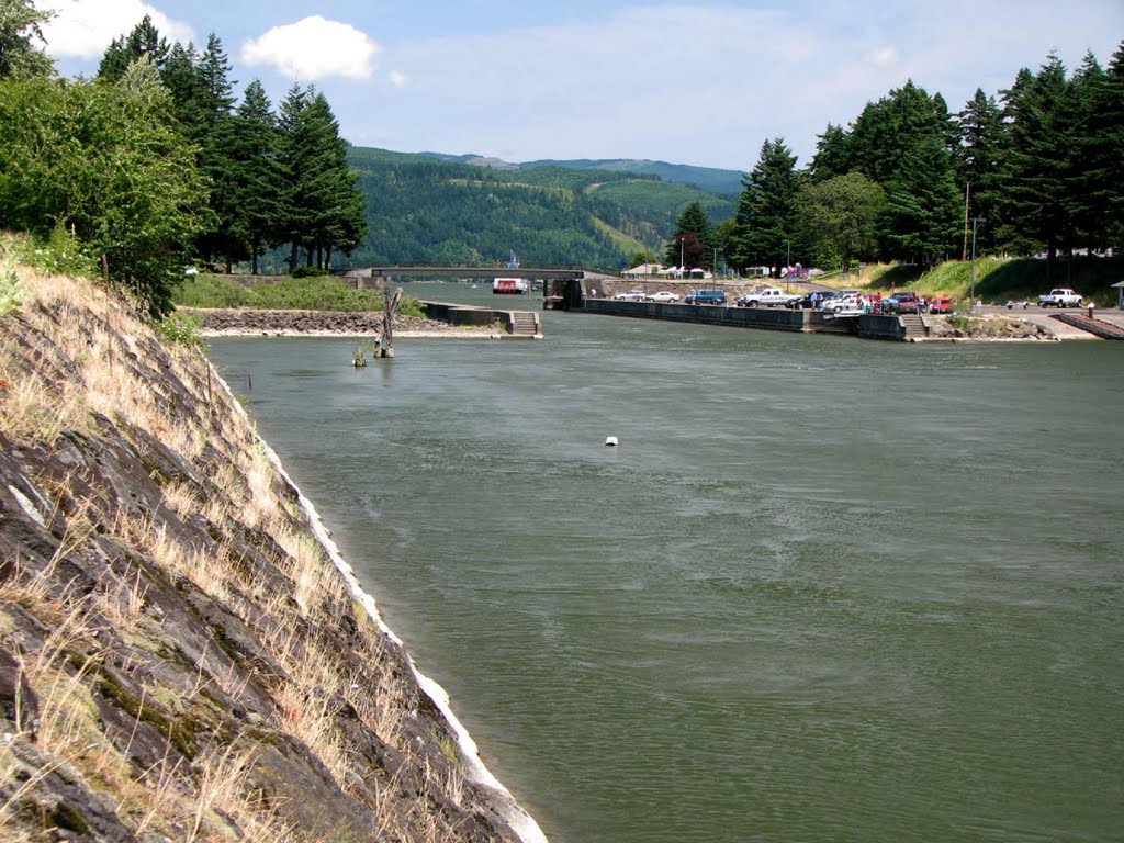 A view up the now-flooded-over Cascade Locks by Curious Gorge Guidebook