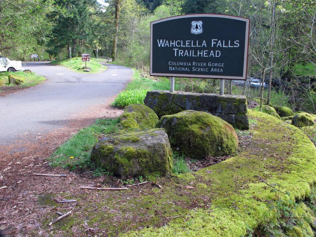 Wahclella falls trailhead parking by Curious Gorge Guidebook