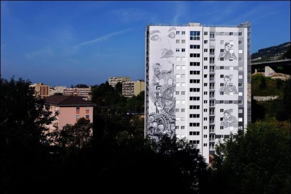 Tours Gilamon, fresque Charlie Chaplin. by duchmurz