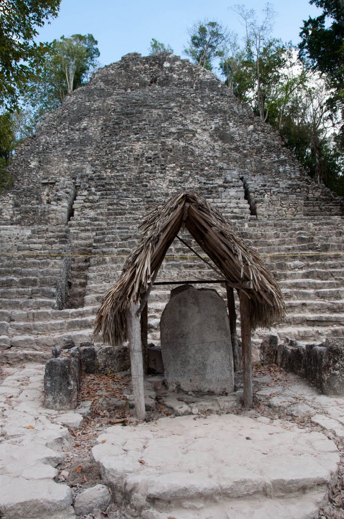 Mayan Calendar Stela and "La Iglesia" Temple at Coba, Mexico by mklinchin