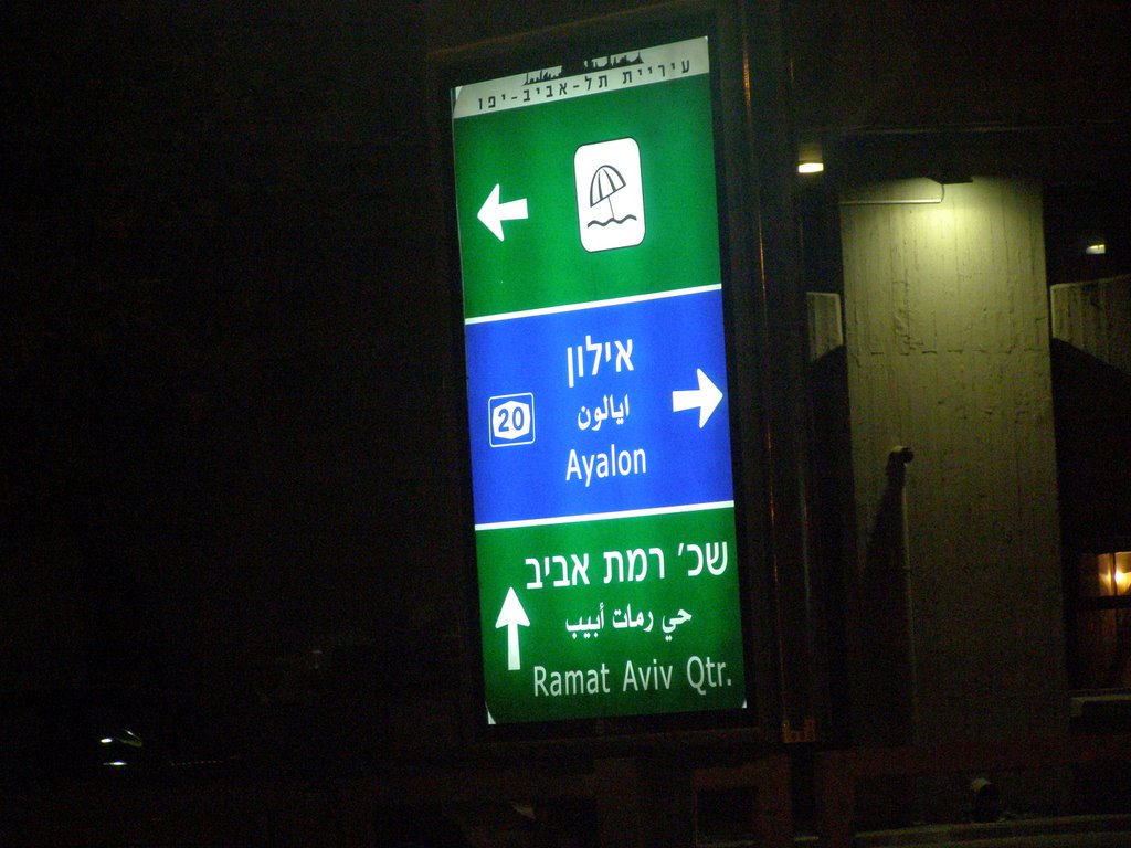 Tel Aviv - Directions Sign In Weizmann St. Coner Pinkas By Night - 11.10.07 by onn13