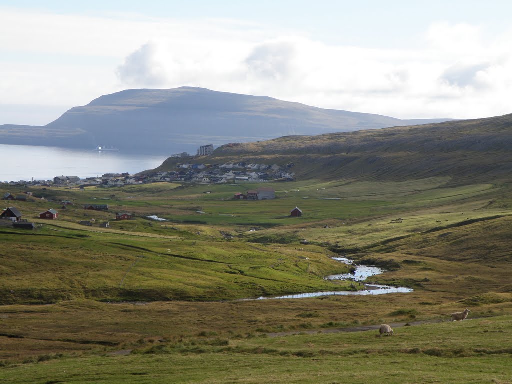 The River Sandá which separates Tórshavn from Argir, Havnadalur, Faroe Islands, Nólsoy in the Back Ground by Eileen Sandá