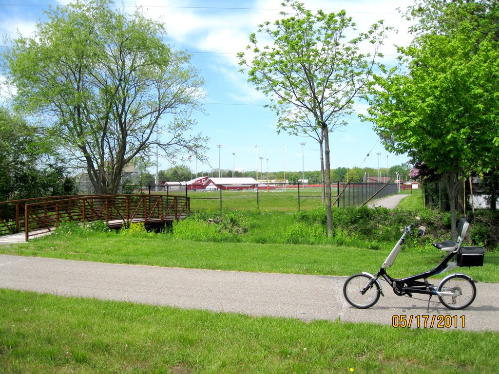 Connection to High School football field The bike is a Giant Revive semi-recumbent by Huffmun