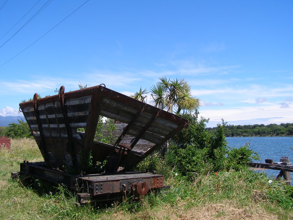 Old coal wagon beside buller river by jonitsu