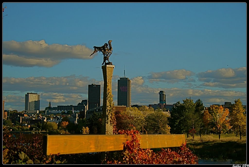 Canada-Quebec-sculptures au Parc de l'anse a Cartier-Quebec au fond by bodha1