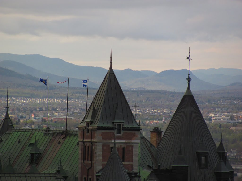 Gorgeous Historic Buildings In The Foreground With Mountain And City Lines In The Background From A Hill In The Upper Old Town Of Quebec City May '11 by David Cure-Hryciuk