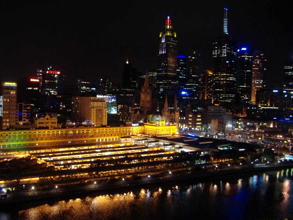 Flinders St station & Melbourne CBD at night from 20 th floor Langham's Hotel by micadeuk