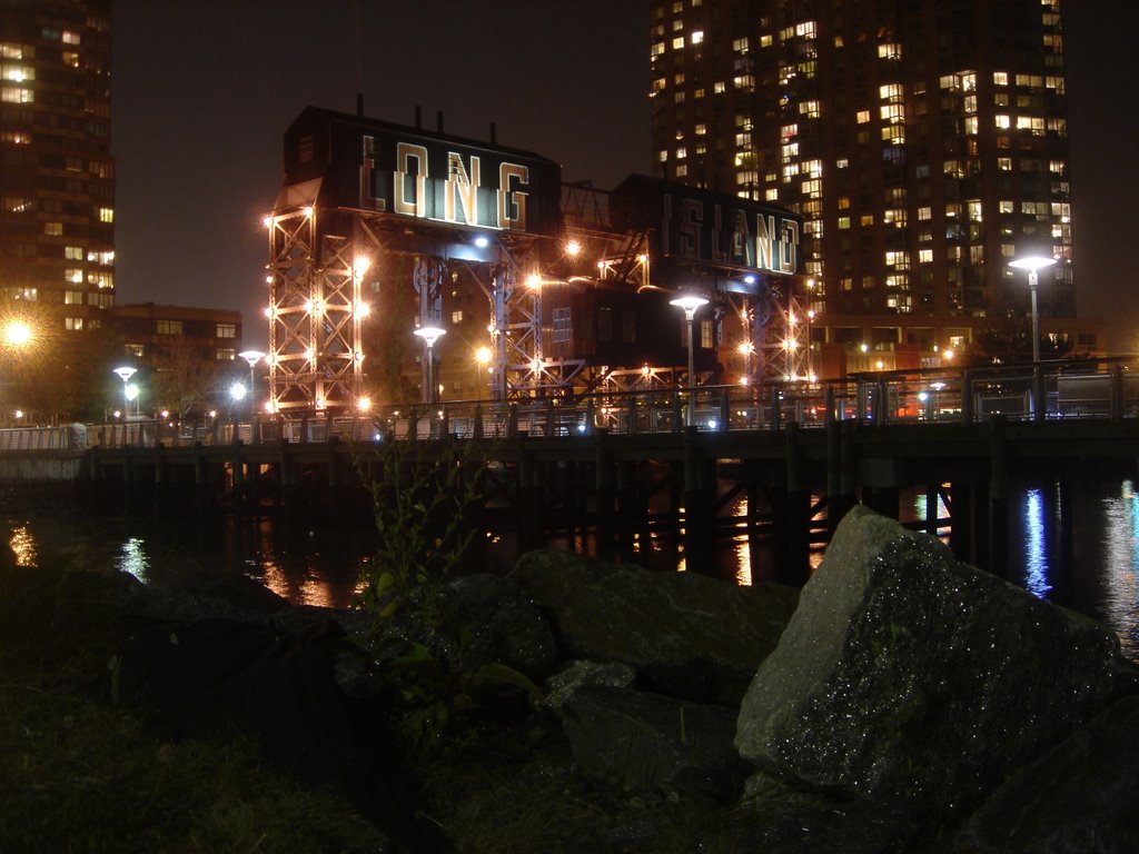 Gantry cranes at night facing southeast from Gantry Plaza State Park on October 17, 2007 by aviator_rob