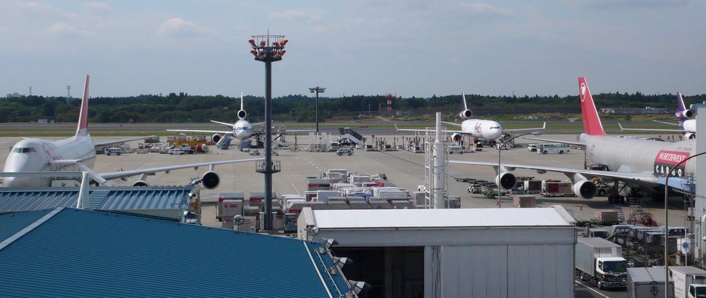 Freighters　are taking　a rest time　at　Narita　airport by shunken