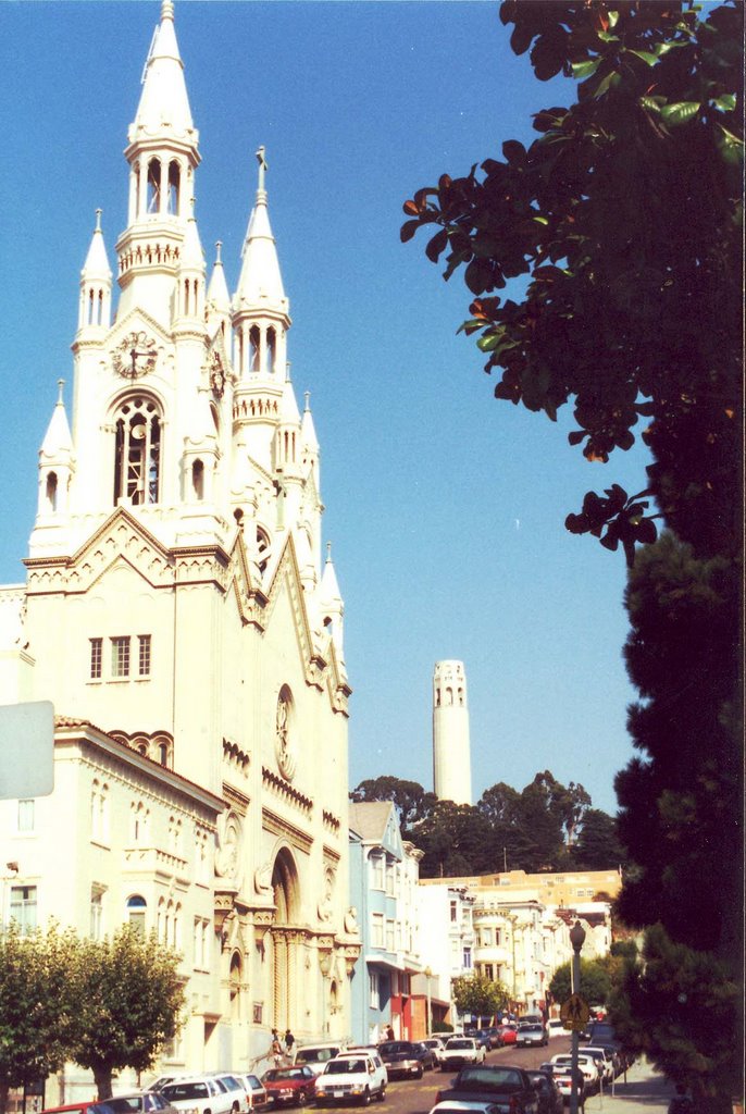 SAINTS PETER AND PAUL CHURCH AND THE COIT TOWER by celso m. andrade