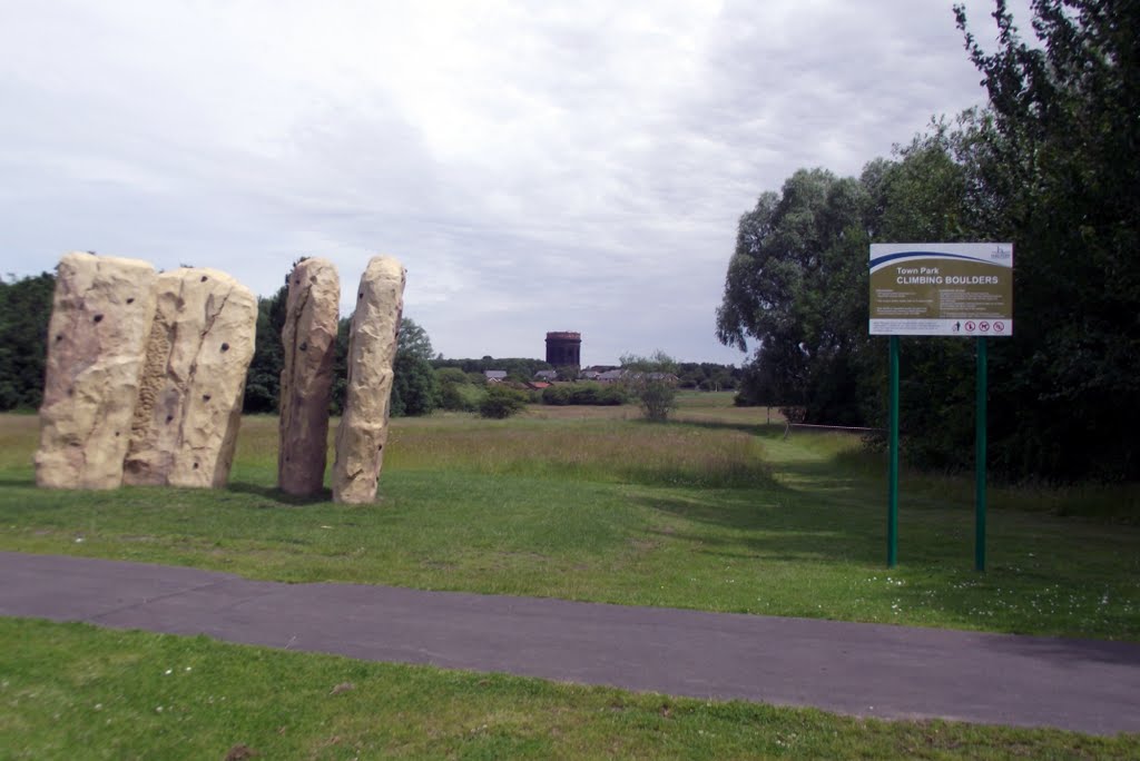 Climbing Boulders with Norton Water Tower In the Background (Town Park) Runcorn by Joe Blundell