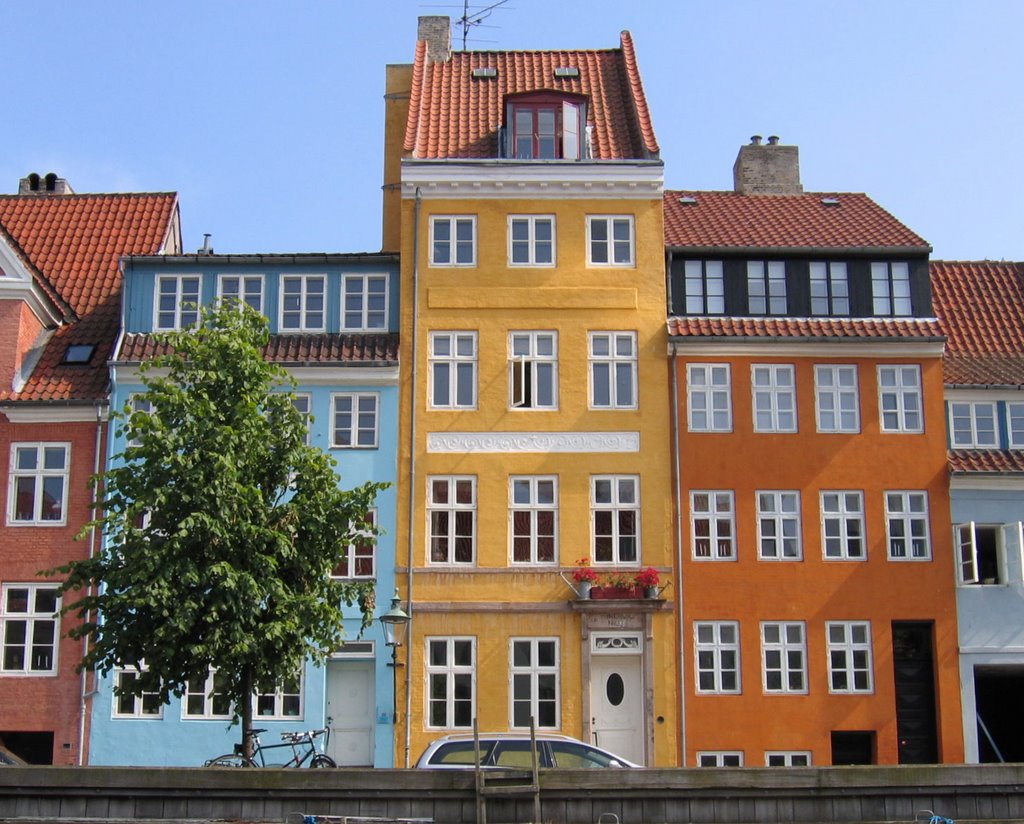 Colorful apartments on the east side of Christianhavns Canal, Copenhagen, Denmark, July 2005 by Rich Wilken