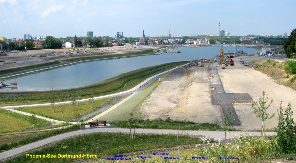 Dortmund-Hörde Phoenixsee: Blick vom Schuttberg auf See und Zentrum Hörde by Dieter Möller