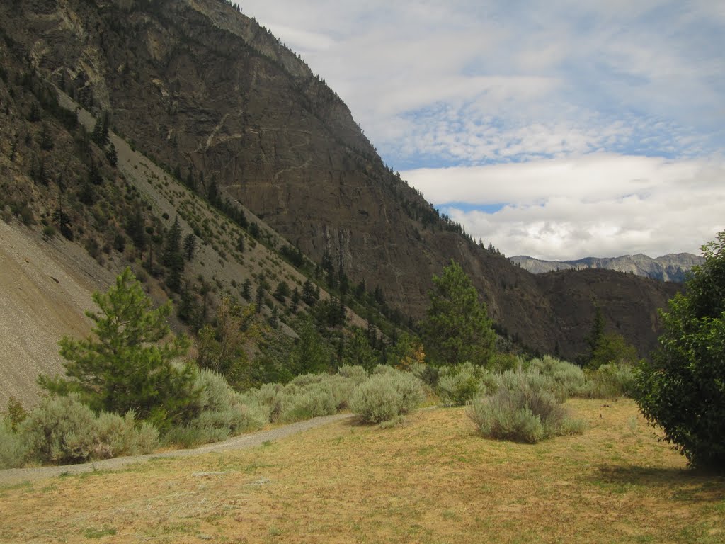 Contrasting Flat, Golden Grasslands And Brown, Steep Mountainsides At Seton Lake Near Lillooet BC Jul '11 by David Cure-Hryciuk