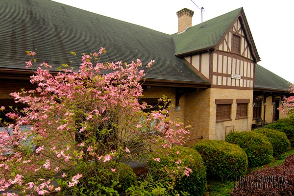 A dogwood blooms in front of the Old Abingdon Train Station that now provides a home to the Historical Society of Washington County in Abingdon, Virginia on Wednesday, April 20, 2011. Copyright 2011 Jason Barnette -- Purchase prints of this photo and more by Jason Barnette Photography