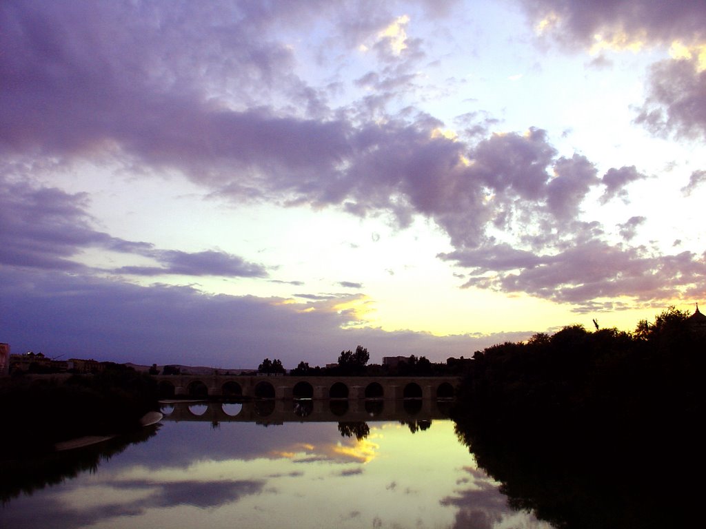 Cielo de Córdoba visto en el rio, a la altura del puente romano. by felixario