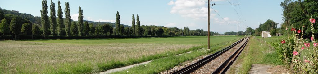 Vue de la gare Henniez direction Payerne avec le Château de Surpierre by Merz_René