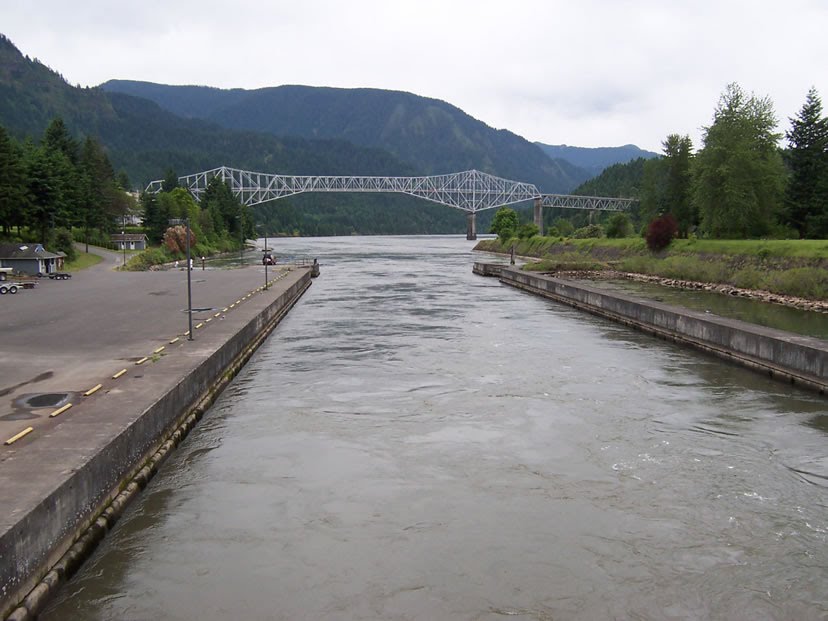 View of the Bridge of the Gods from Cascade Locks on the Columbia River by ggurman