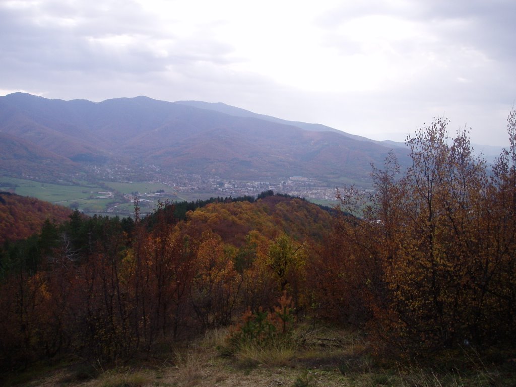 Looking at Pravets and Mountain Bilo from Mountain Ostromskiy Rid in Autumn by pavelpronin.com