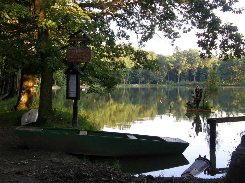 Přírodní rezervace Hvozdnice (Natural Reserve Hvozdnice) - Pilný rybník "Vrbovec" (Diligent pond "Vrbovec") - pohled na rybník s vodníkem od chaty (view of the pond with water sprite from the cottage) by MAPP HUDRANS