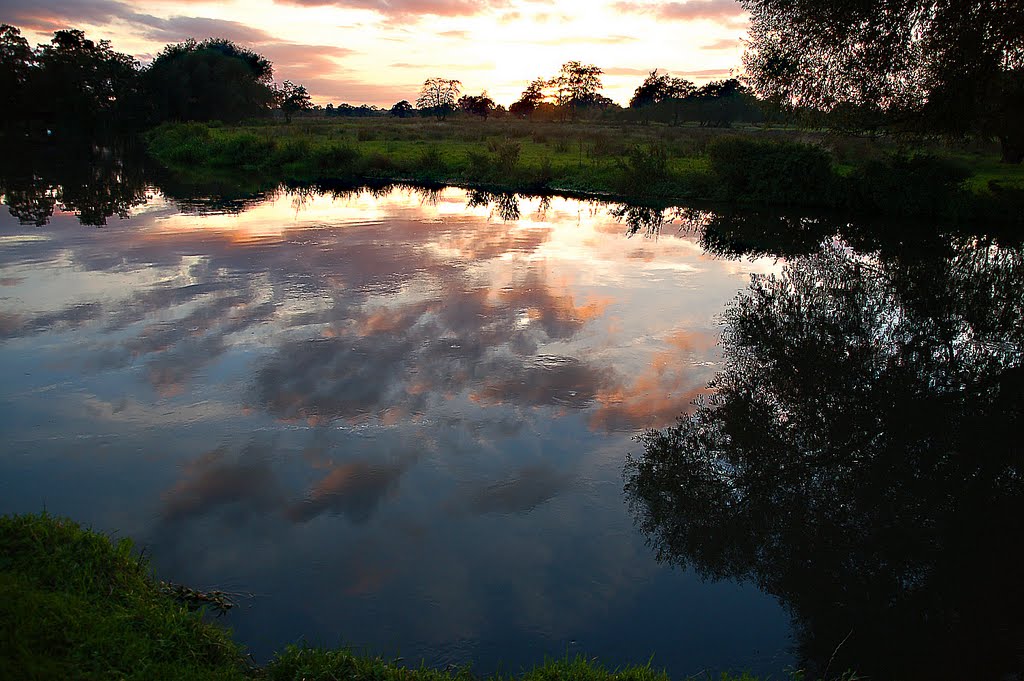 Setting sun - Wey Navigation canal at Send Marsh by Paula Stevenson