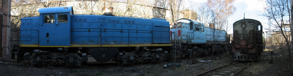 Disel locomotives on back yard of plant near station Brovary by Stas Tyshkevych