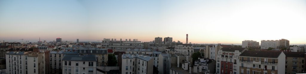 Panorama of Paris with Eiffel Tower, Hotel Concorde LaFayette from Hostel Leo Lagrange in Clichy by janiylinampa