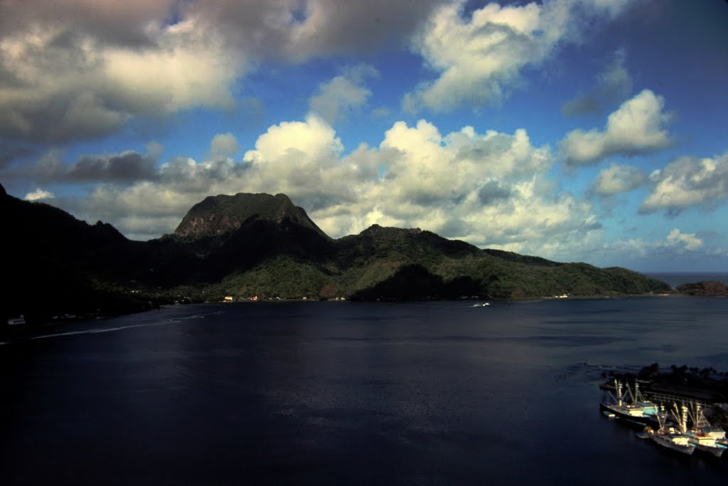 Rainmaker Mountain from the cable car across Pago Pago Harbor - September 1983 by Karl Peterson