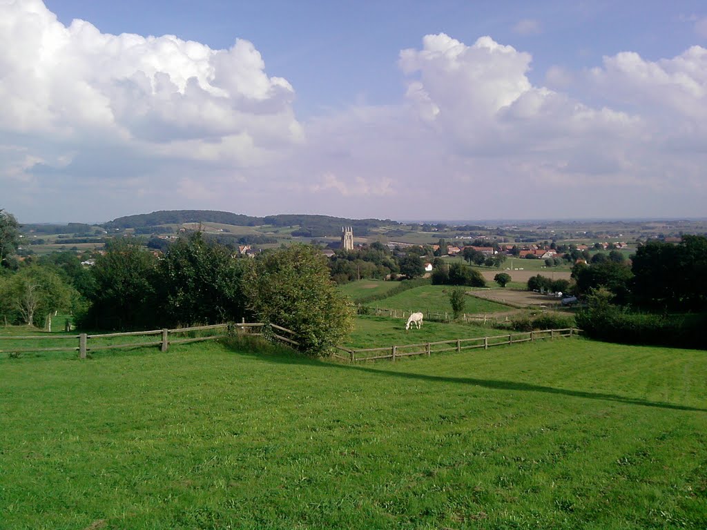 View of Kemel Hill and Locre church steeple Belgium by d.thomp.7@ntlworld.com